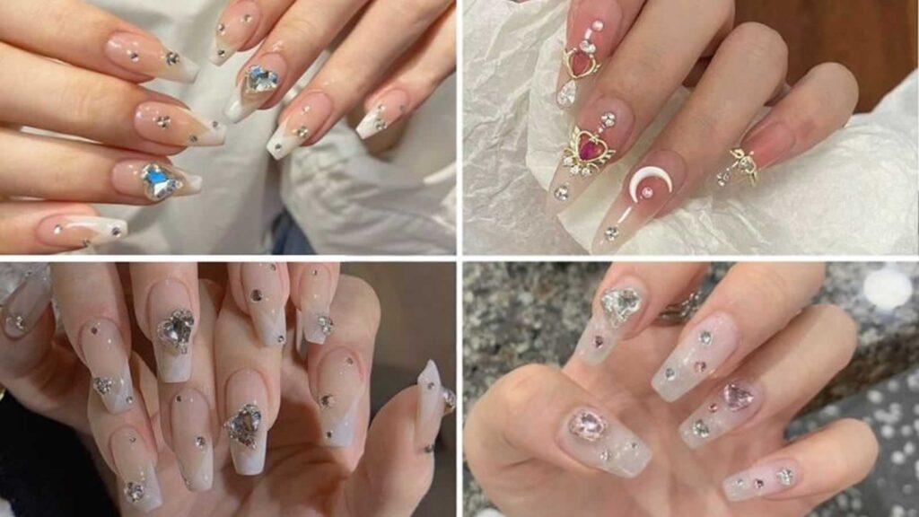 Nail design with shimmering stones lady