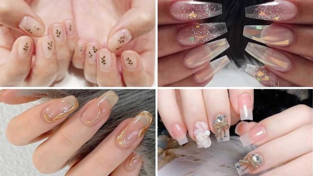 Transparent nail design with accessories