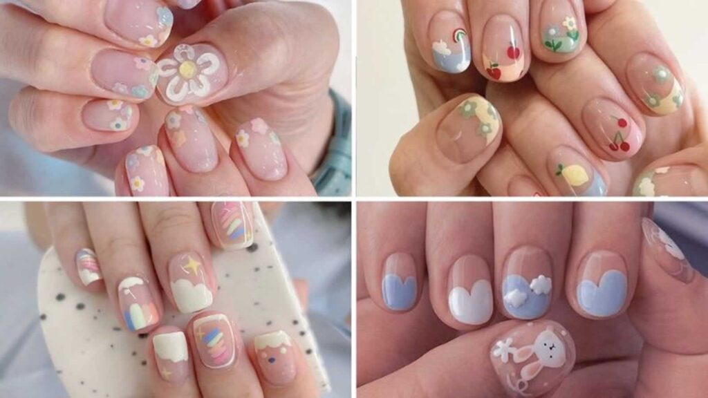 Transparent nail design with lovely patterns